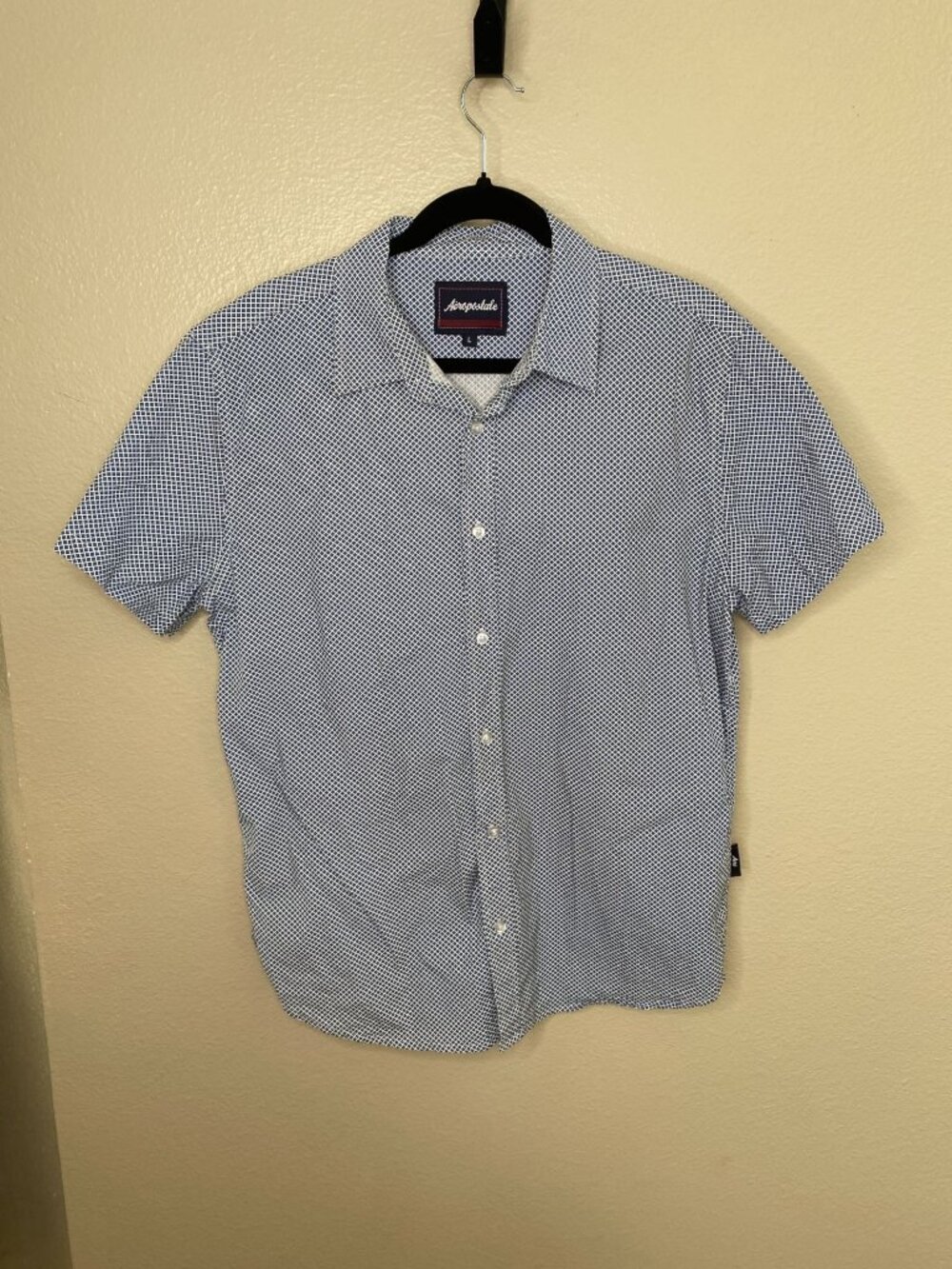 Aeropostale Mens Blue White Short Sleeve Button-Down Shirt Large 100% cotton